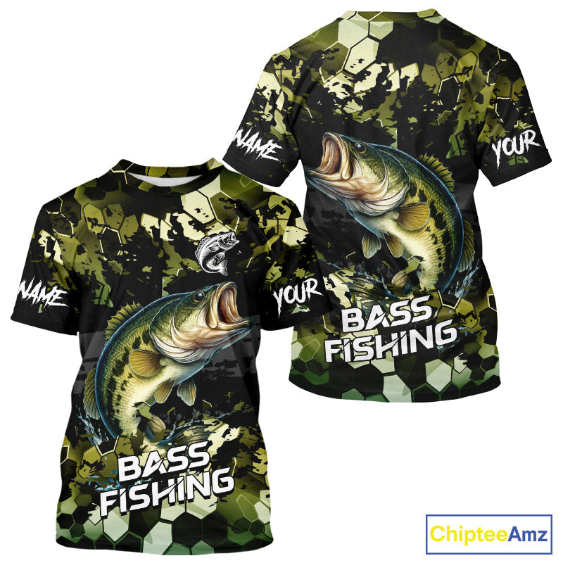 Green Camo Largemouth Bass fishing sun custom name fishing long sleeve uv protection