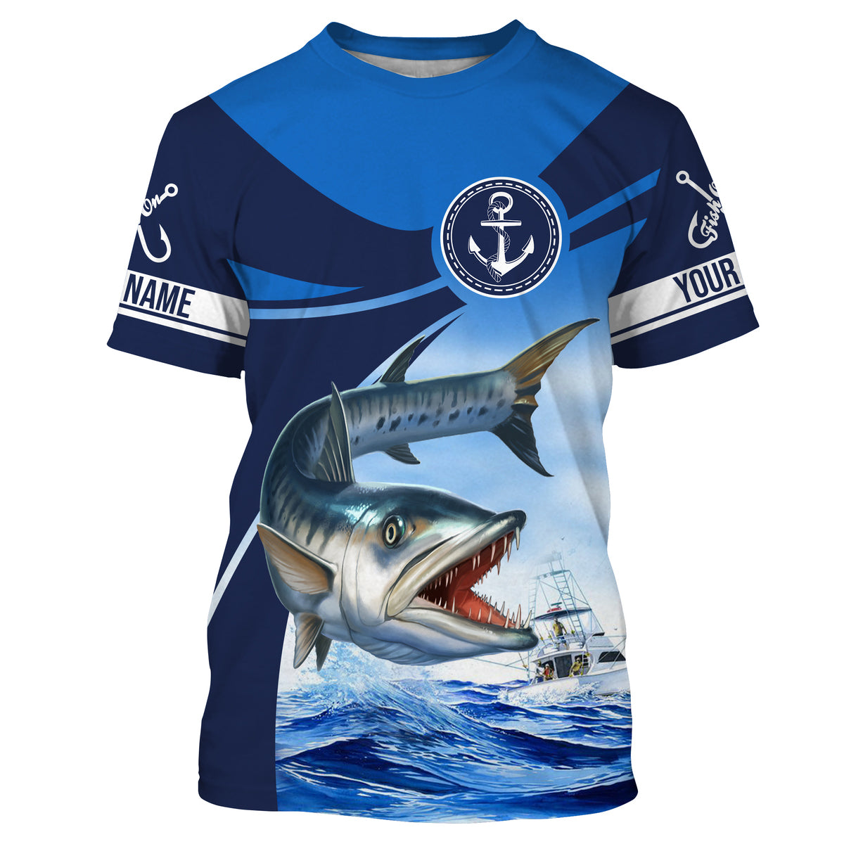 Great barracuda fishing blue sea underwater ocean Custom Name performance long sleeve fishing NQS3779