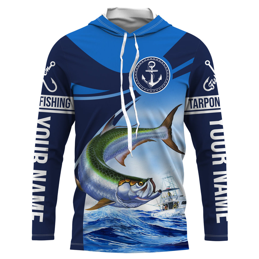 Tarpon fishing blue sea underwater ocean Custom Name performance long sleeve fishing NQS3782