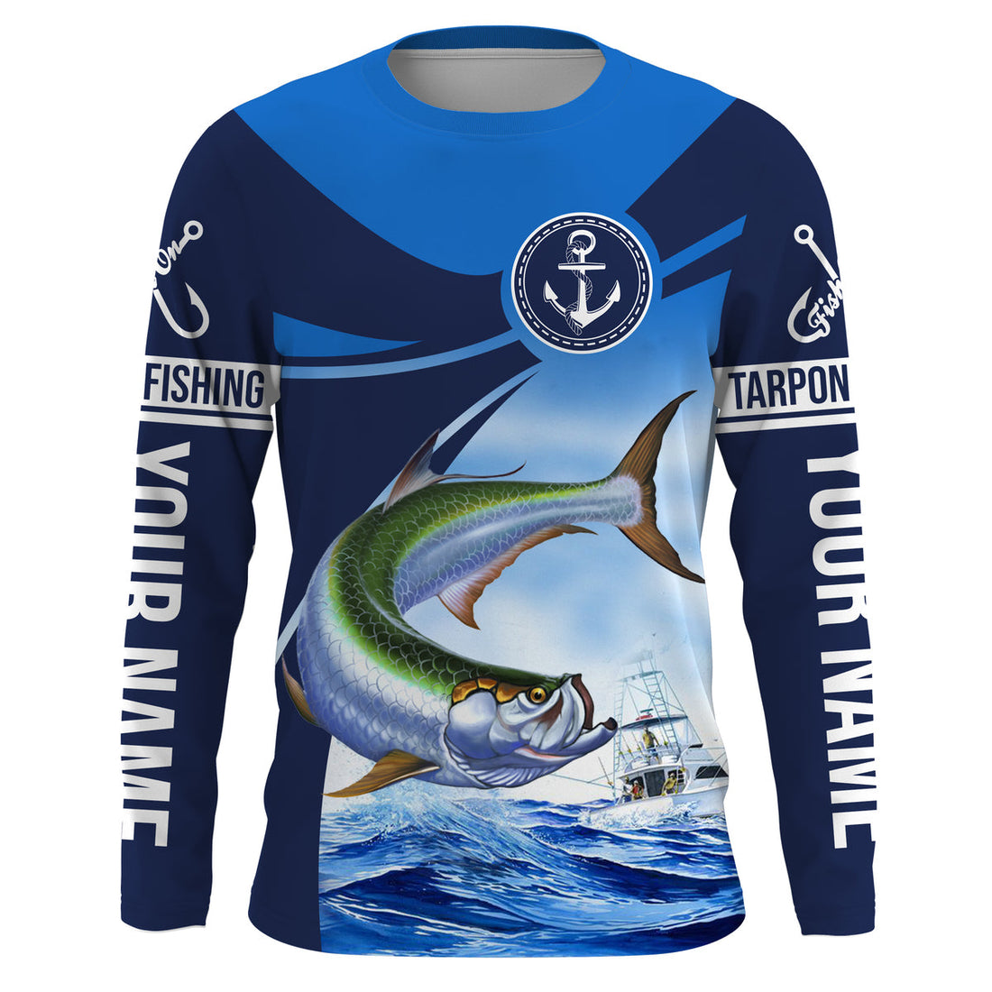 Tarpon fishing blue sea underwater ocean Custom Name performance long sleeve fishing NQS3782