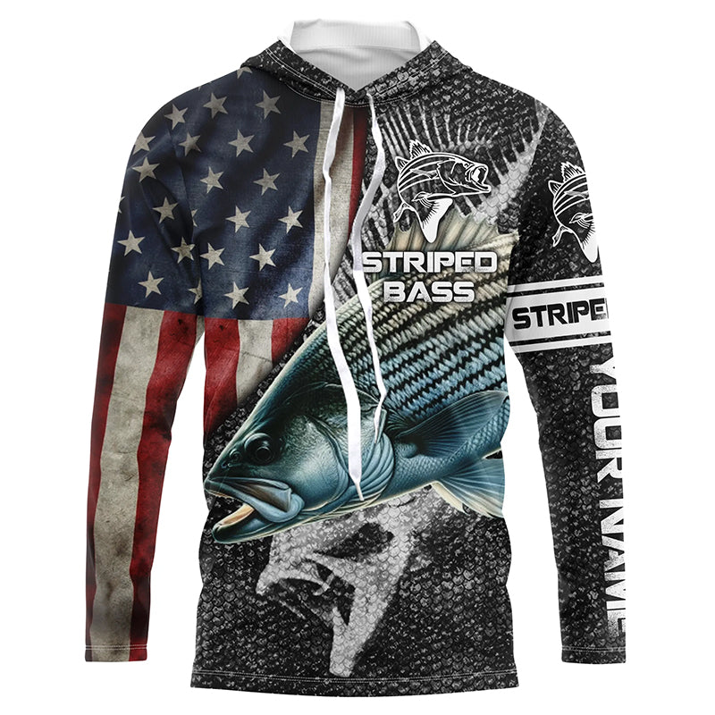 Striped bass fishing Custom American flag patriotic Performance UV protection fishing NQS1692