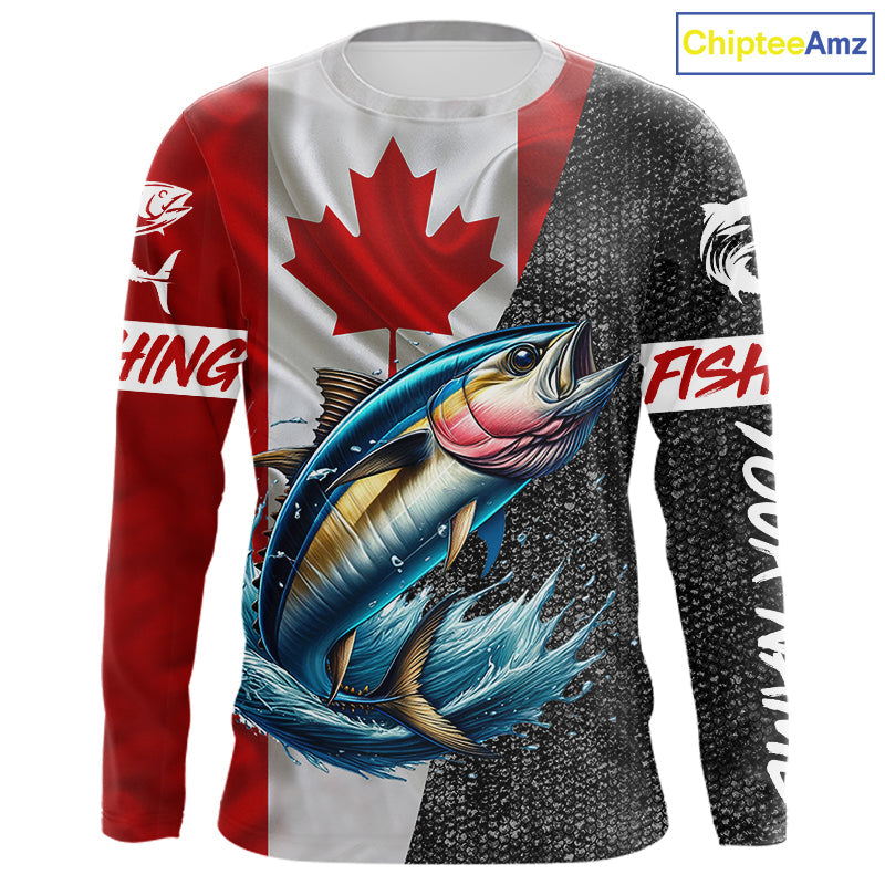 Canadian Flag Tuna Fishing Custom long sleeve performance Fishing, Tuna Fishing NQS9967
