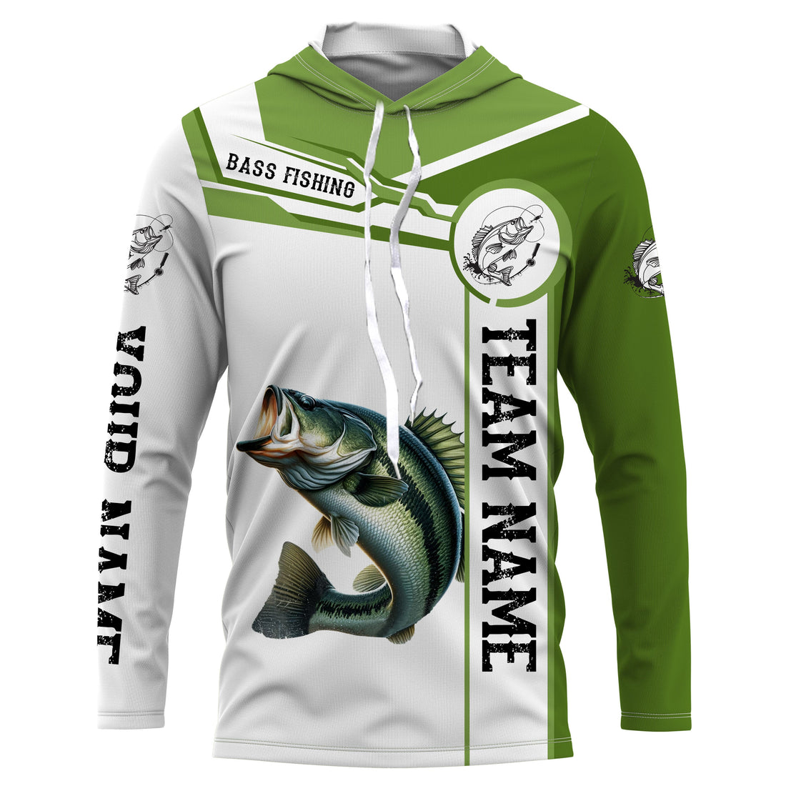 Largemouth Bass fishing clothes green Custom fishing, Long sleeve fishing with hood NQS3084