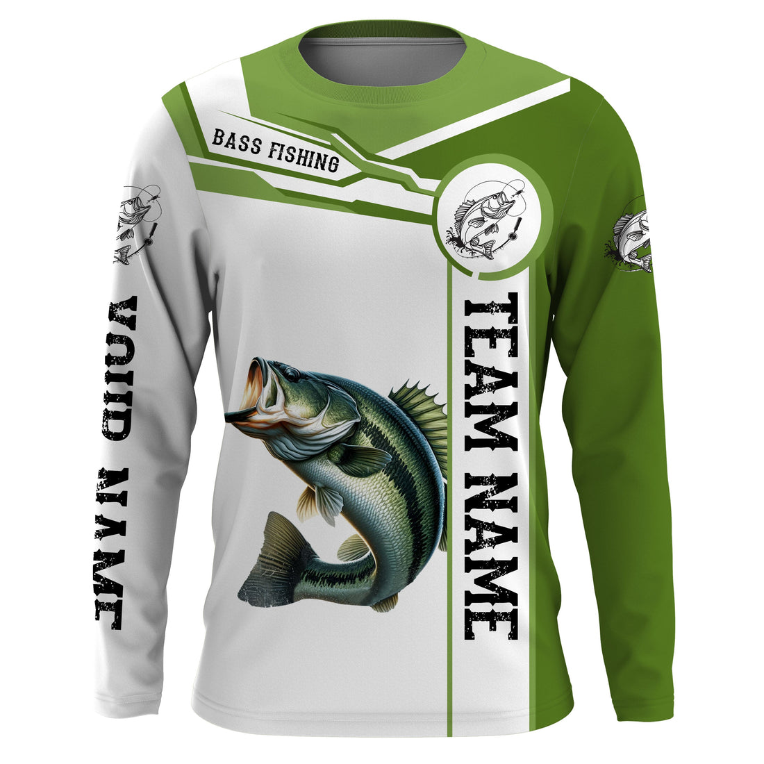 Largemouth Bass fishing clothes green Custom fishing, Long sleeve fishing with hood NQS3084