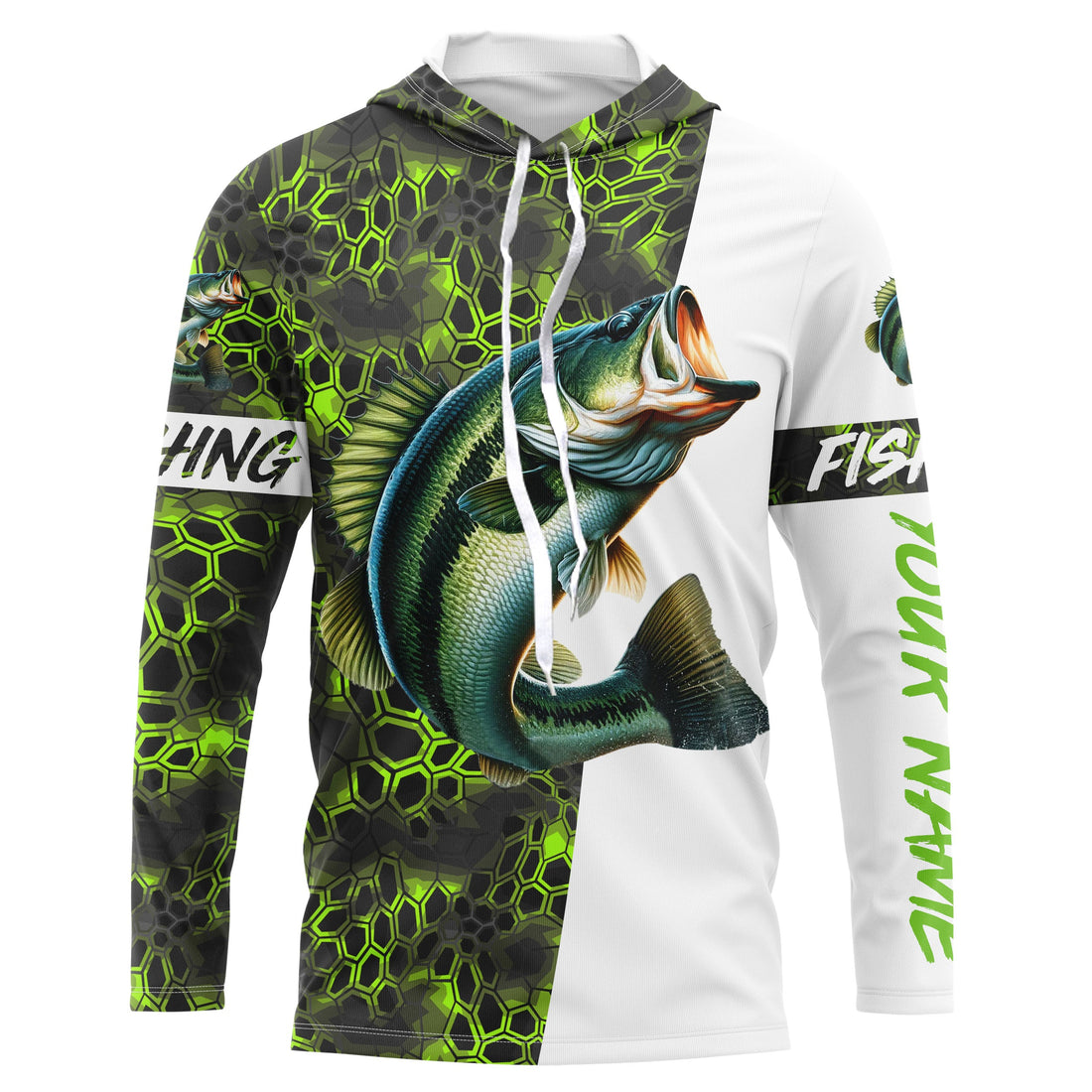 Largemouth Bass fishing clothes green camo Custom fishing, Bass fishing with hood NQS3083