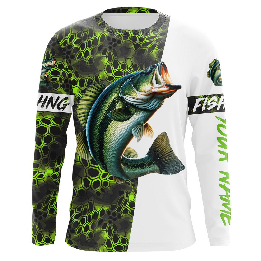 Largemouth Bass fishing clothes green camo Custom fishing, Bass fishing with hood NQS3083