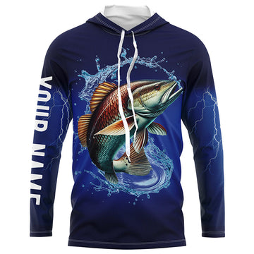 Redfish Puppy Drum Fishing blue lightning Customized Name Long sleeve Fishing NQS301