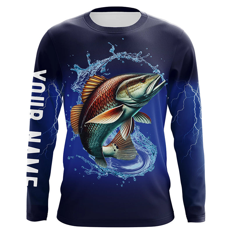 Redfish Puppy Drum Fishing blue lightning Customized Name Long sleeve Fishing NQS301