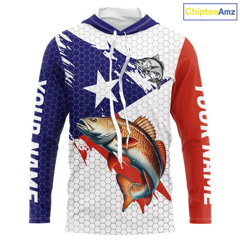 Red, White and Blue Texas Flag Redfish Fishing custom Redfish long sleeves performance fishing