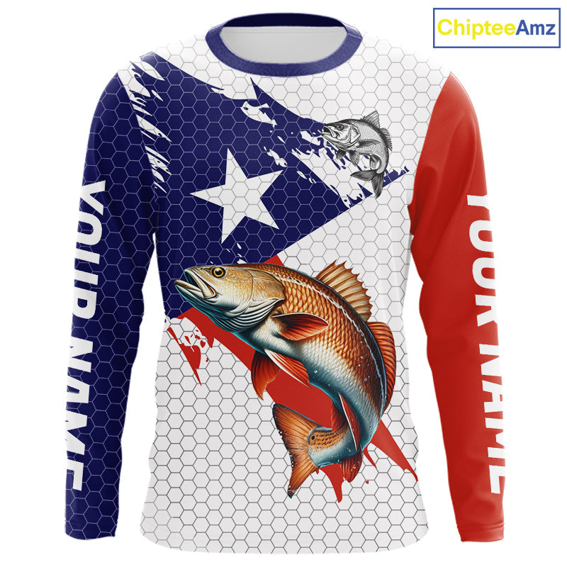 Red, White and Blue Texas Flag Redfish Fishing custom Redfish long sleeves performance fishing