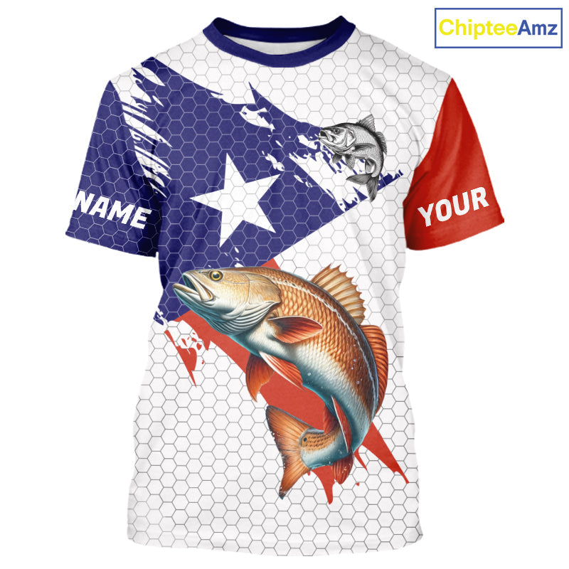 Red, White and Blue Texas Flag Redfish Fishing custom Redfish long sleeves performance fishing