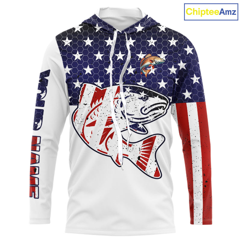 Red, White and Blue American Flag Redfish Fishing custom patriotic Redfish performance fishing