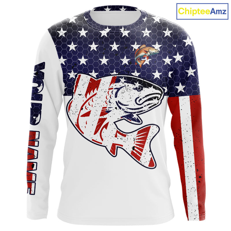 Red, White and Blue American Flag Redfish Fishing custom patriotic Redfish performance fishing