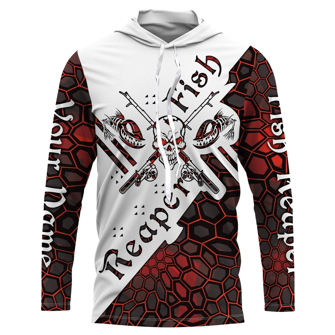 Fish reaper skull Custom Long Sleeve Performance Fishing, Skull Fishing | red camo NQS3798