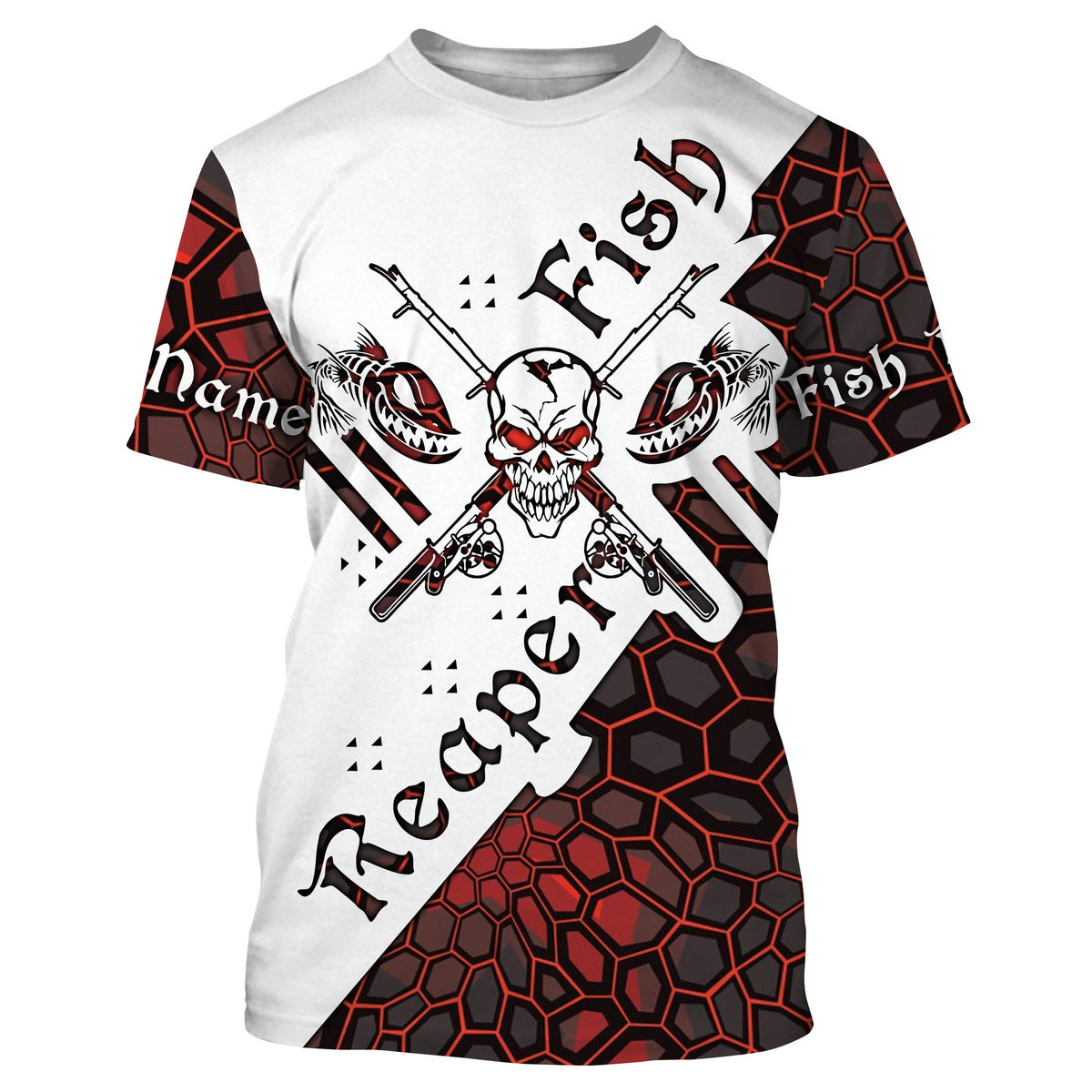 Fish reaper skull Custom Long Sleeve Performance Fishing, Skull Fishing | red camo NQS3798
