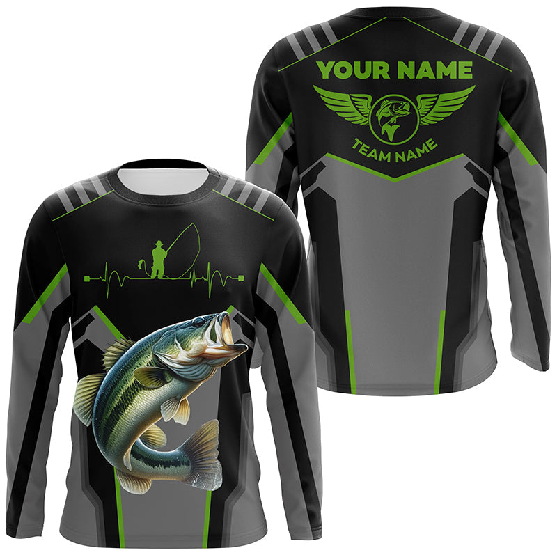 Personalized Black Bass Fishing, Team Bass Fishing Long Sleeve tournament | Green NQS6190