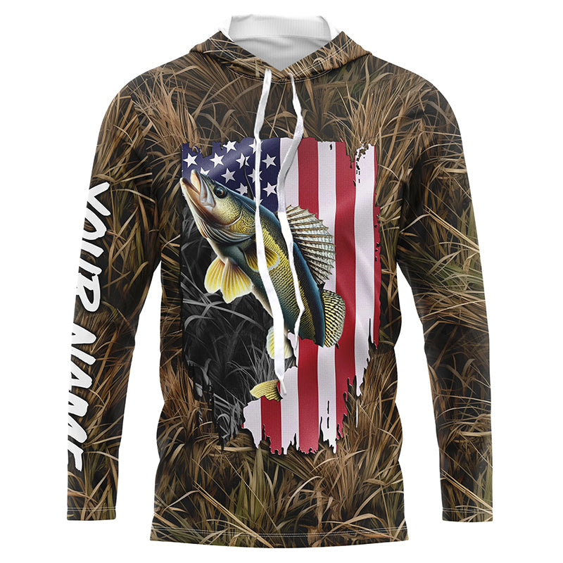 Custom American Walleye fishing camo Performance Long Sleeve fishing NQS1032