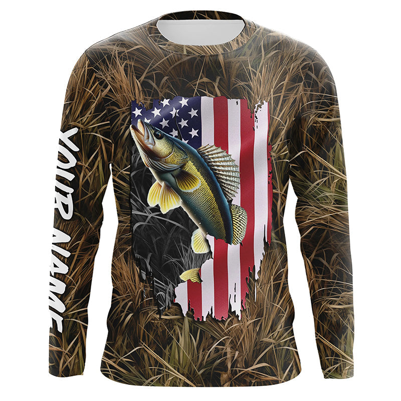 Custom American Walleye fishing camo Performance Long Sleeve fishing NQS1032