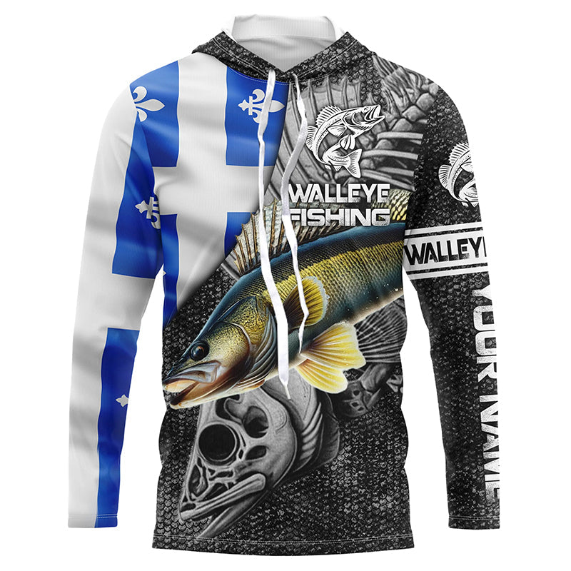 Quebec Flag walleye Fishing Custom long sleeve performance Fishing, walleye Fishing NQS4179