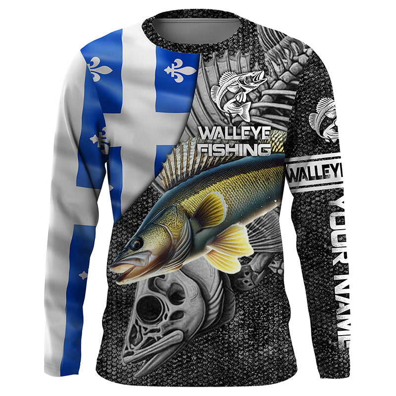 Quebec Flag walleye Fishing Custom long sleeve performance Fishing, walleye Fishing NQS4179