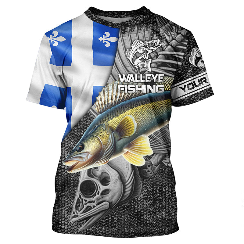 Quebec Flag walleye Fishing Custom long sleeve performance Fishing, walleye Fishing NQS4179