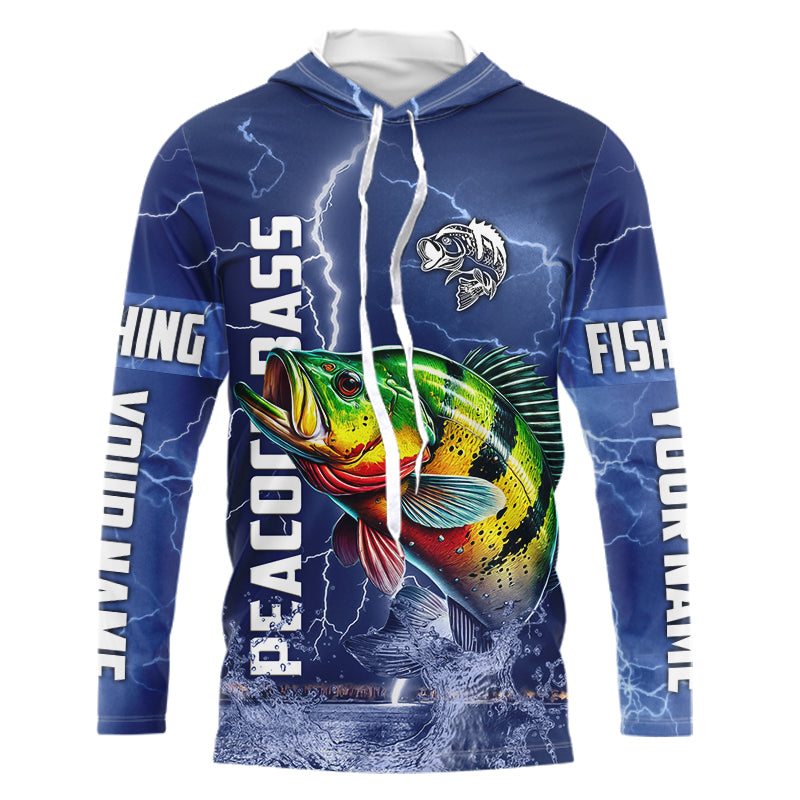 Peacock Bass Fishing blue lightning custom performance Long Sleeve tournament fishing NQS9237