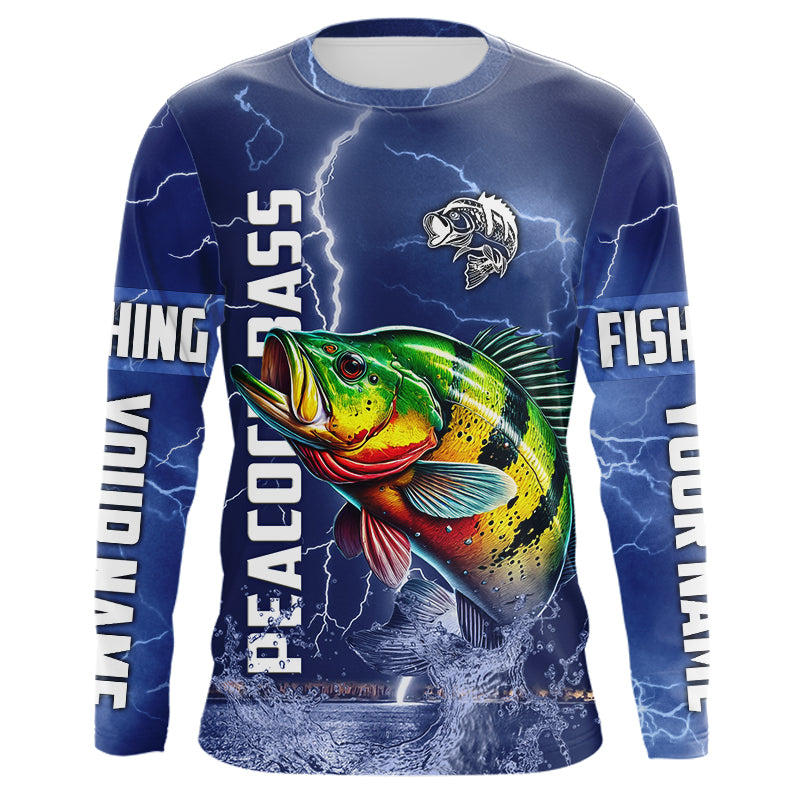 Peacock Bass Fishing blue lightning custom performance Long Sleeve tournament fishing NQS9237