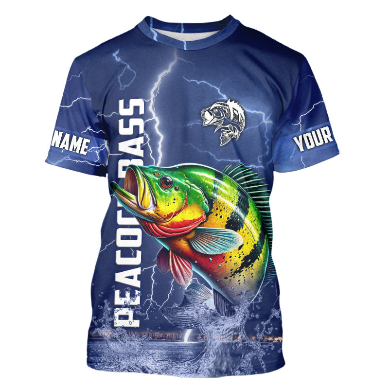Peacock Bass Fishing blue lightning custom performance Long Sleeve tournament fishing NQS9237