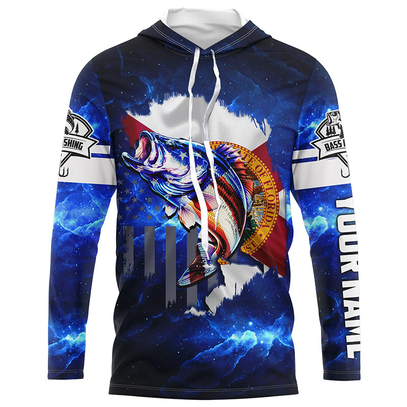 Florida Bass Fishing US blue galaxy Custom Performance Long Sleeve fishing NQS3128