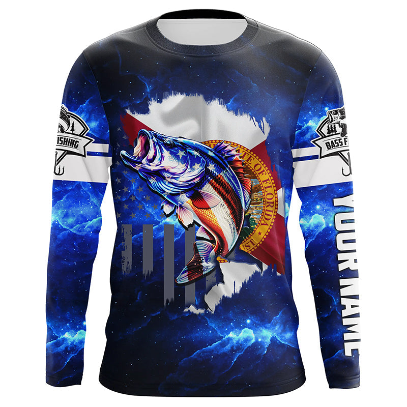 Florida Bass Fishing US blue galaxy Custom Performance Long Sleeve fishing NQS3128