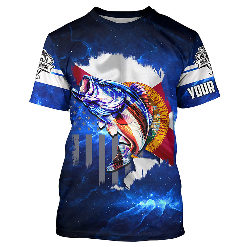 Florida Bass Fishing US blue galaxy Custom Performance Long Sleeve fishing NQS3128