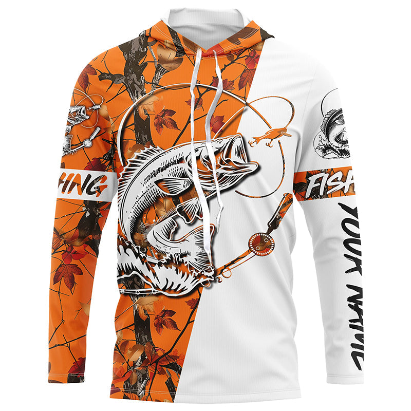 Largemouth bass fishing tattoo orange camo Customize name long sleeves fishing NQS1862