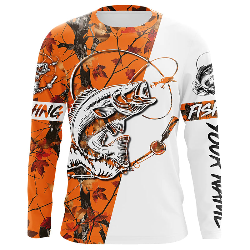 Largemouth bass fishing tattoo orange camo Customize name long sleeves fishing NQS1862