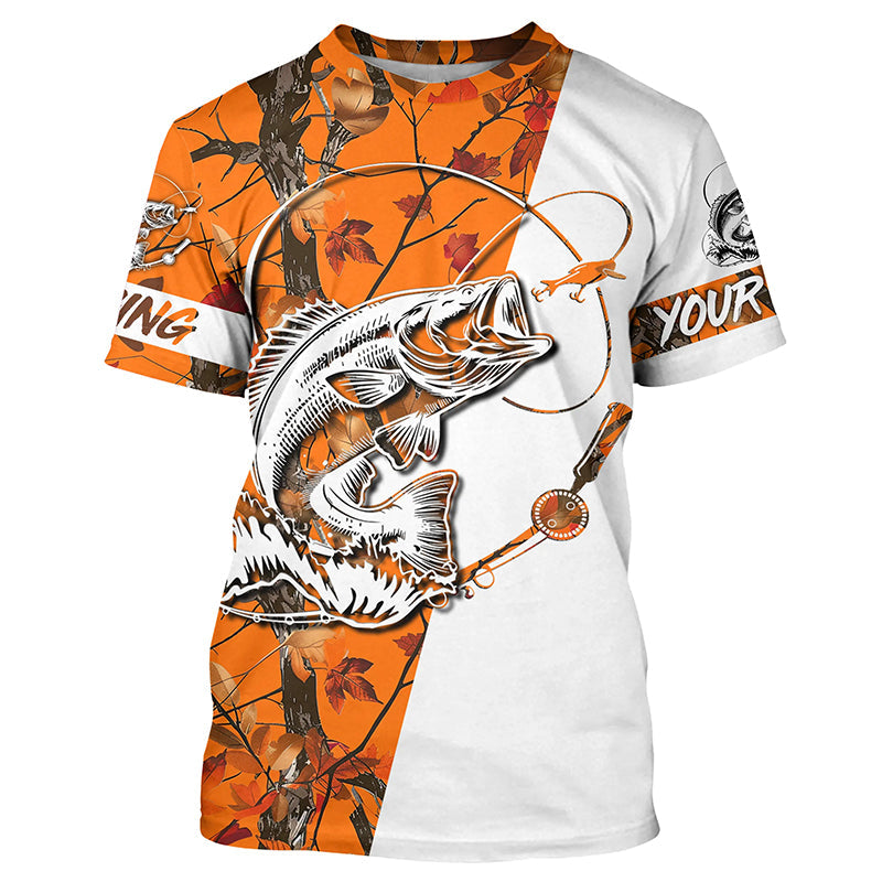 Largemouth bass fishing tattoo orange camo Customize name long sleeves fishing NQS1862