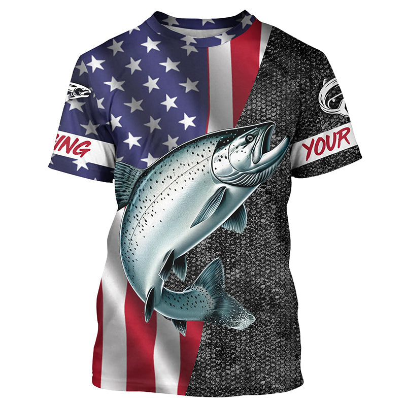 American Flag Salmon Fishing Custom long sleeve performance Fishing, Salmon Fishing NQS7883
