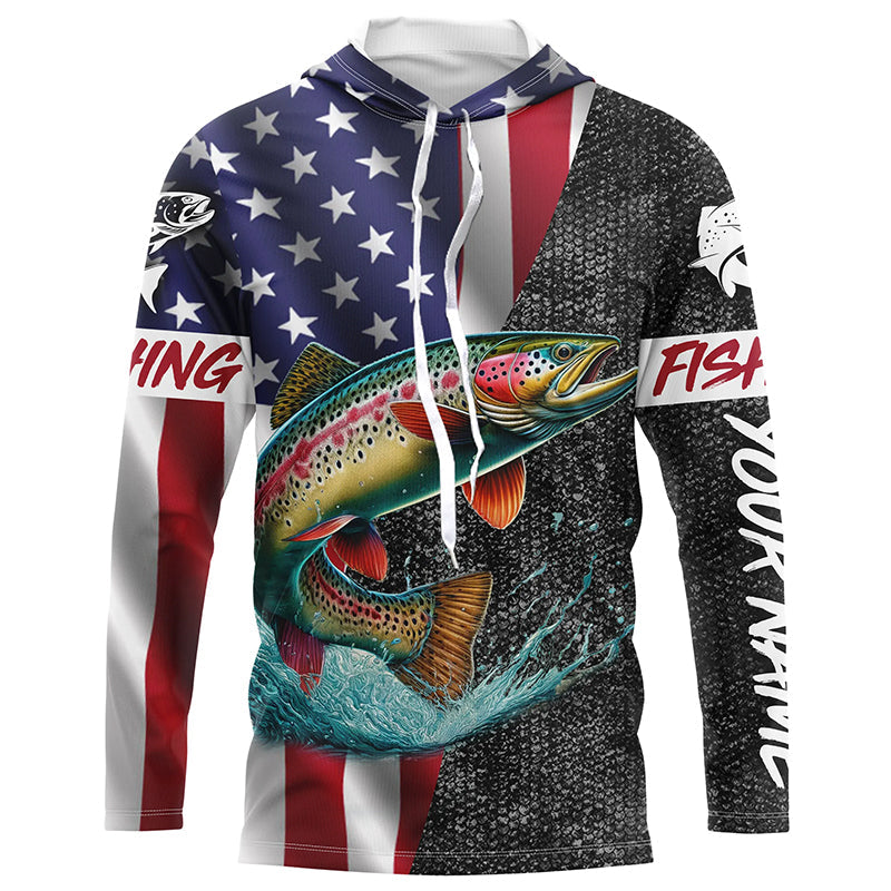 American Flag Rainbow trout Fishing Custom long sleeve performance Fishing, Trout Fishing NQS7884