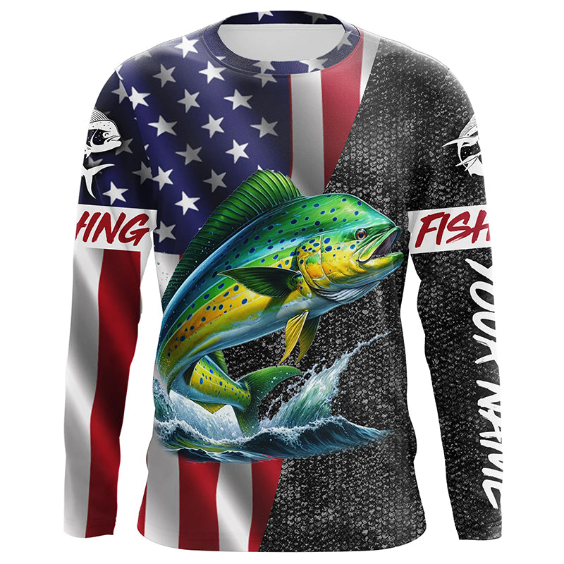 American Flag Mahi Mahi Fishing Custom long sleeve performance Fishing, Dorado Fishing NQS7885
