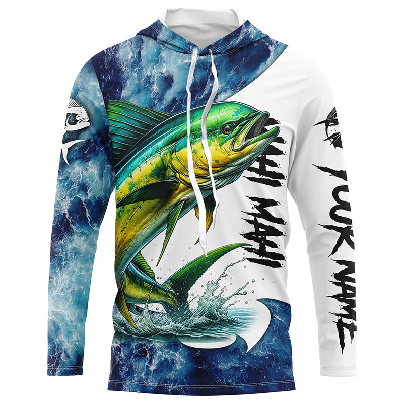 Mahi Mahi Fishing blue ocean sea wave camo Custom long sleeve performance fishing NQS7886