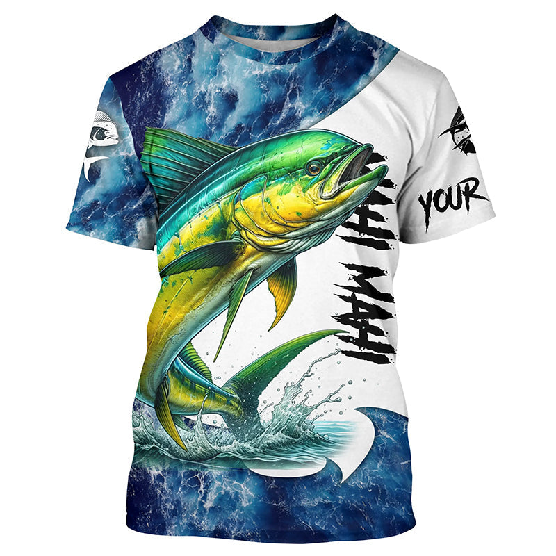 Mahi Mahi Fishing blue ocean sea wave camo Custom long sleeve performance fishing NQS7886