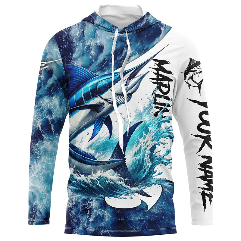 Marlin Fishing blue ocean sea wave camo Custom long sleeve performance fishing NQS7887