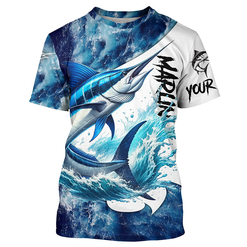 Marlin Fishing blue ocean sea wave camo Custom long sleeve performance fishing NQS7887