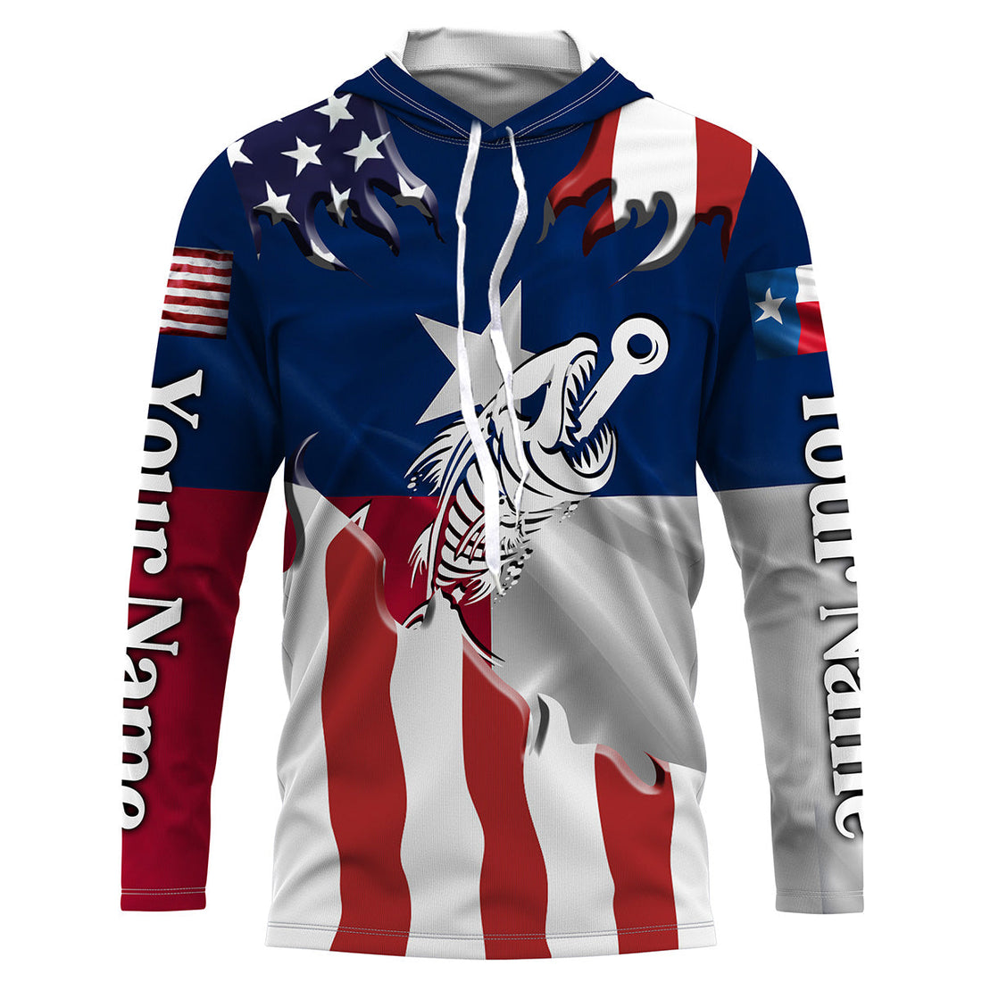 Texas American flag Fishing fish reaper skull Custom long sleeve performance Fishing, NQS3812