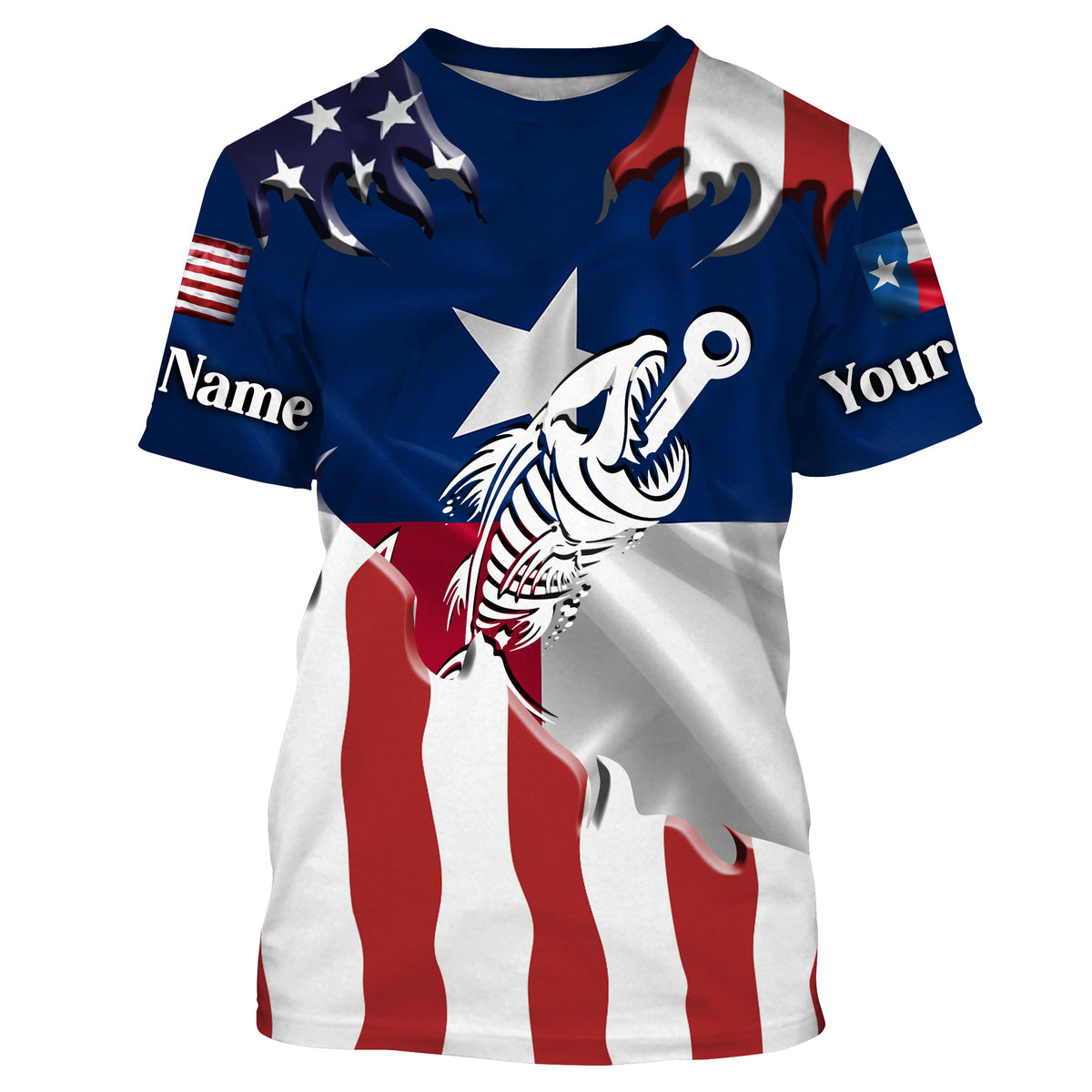Texas American flag Fishing fish reaper skull Custom long sleeve performance Fishing, NQS3812