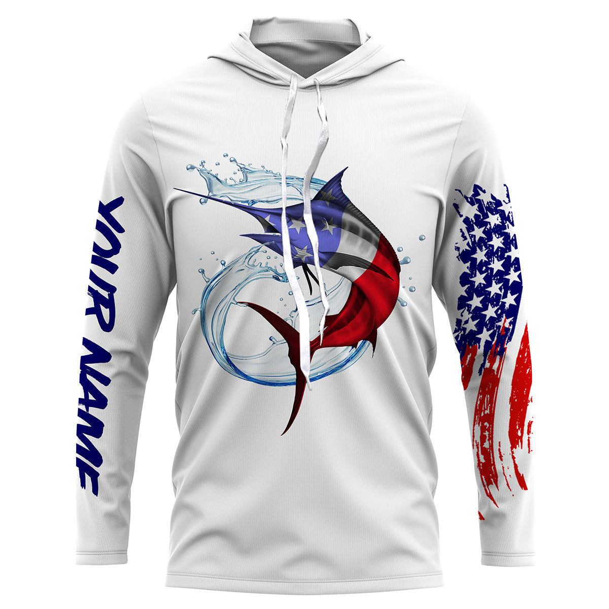 Marlin fishing American flag patriotic Custom Name UV protection UPF 30+ fishing NQS3100