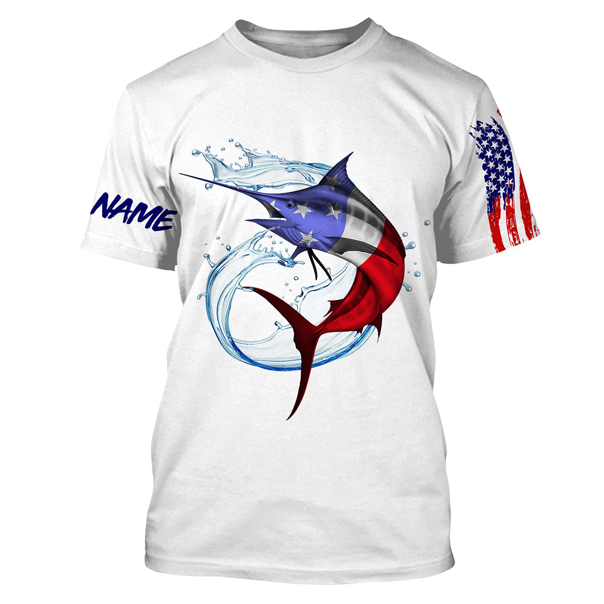 Marlin fishing American flag patriotic Custom Name UV protection UPF 30+ fishing NQS3100