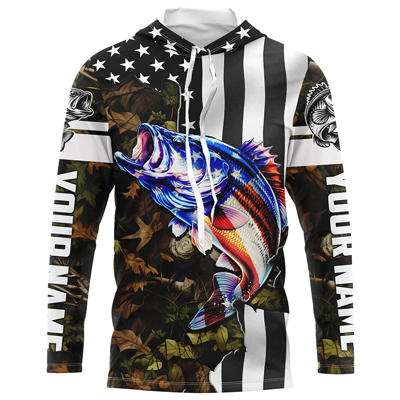 Bass Fishing 3D American Flag Patriot camo Customize name Long Sleeve UV Protection Fishing NQS1761