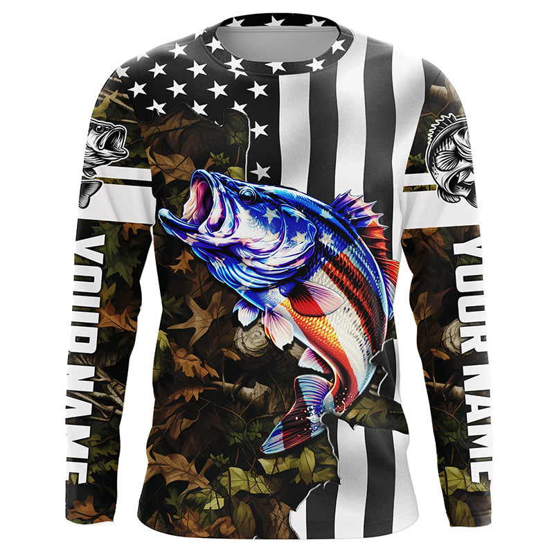 Bass Fishing 3D American Flag Patriot camo Customize name Long Sleeve UV Protection Fishing NQS1761