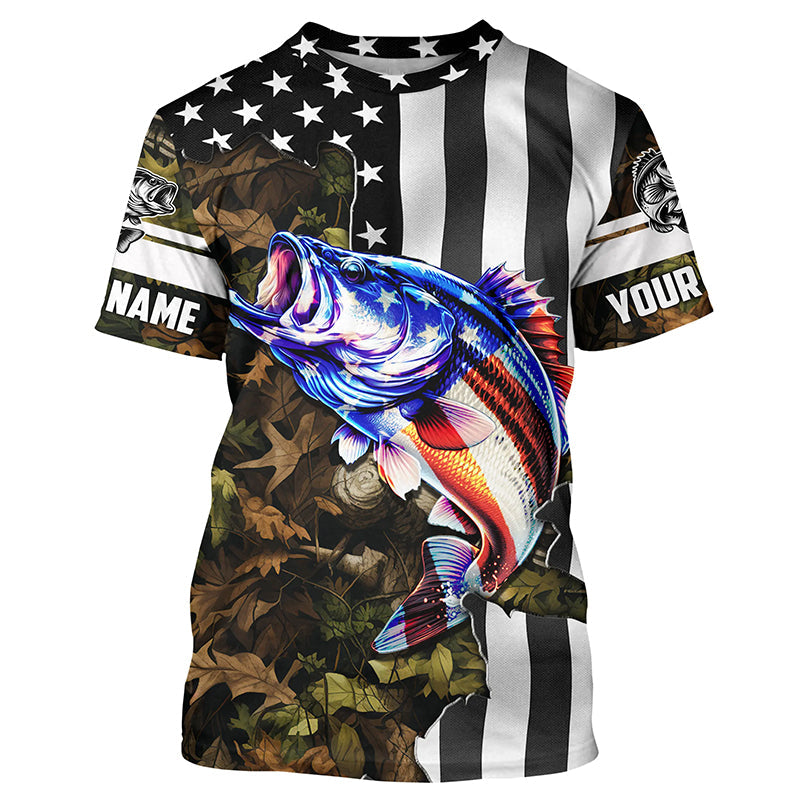 Bass Fishing 3D American Flag Patriot camo Customize name Long Sleeve UV Protection Fishing NQS1761
