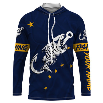AK Fishing Custom Alaska Flag Fish hook skull Custom sun protection fishing, women NQS3344
