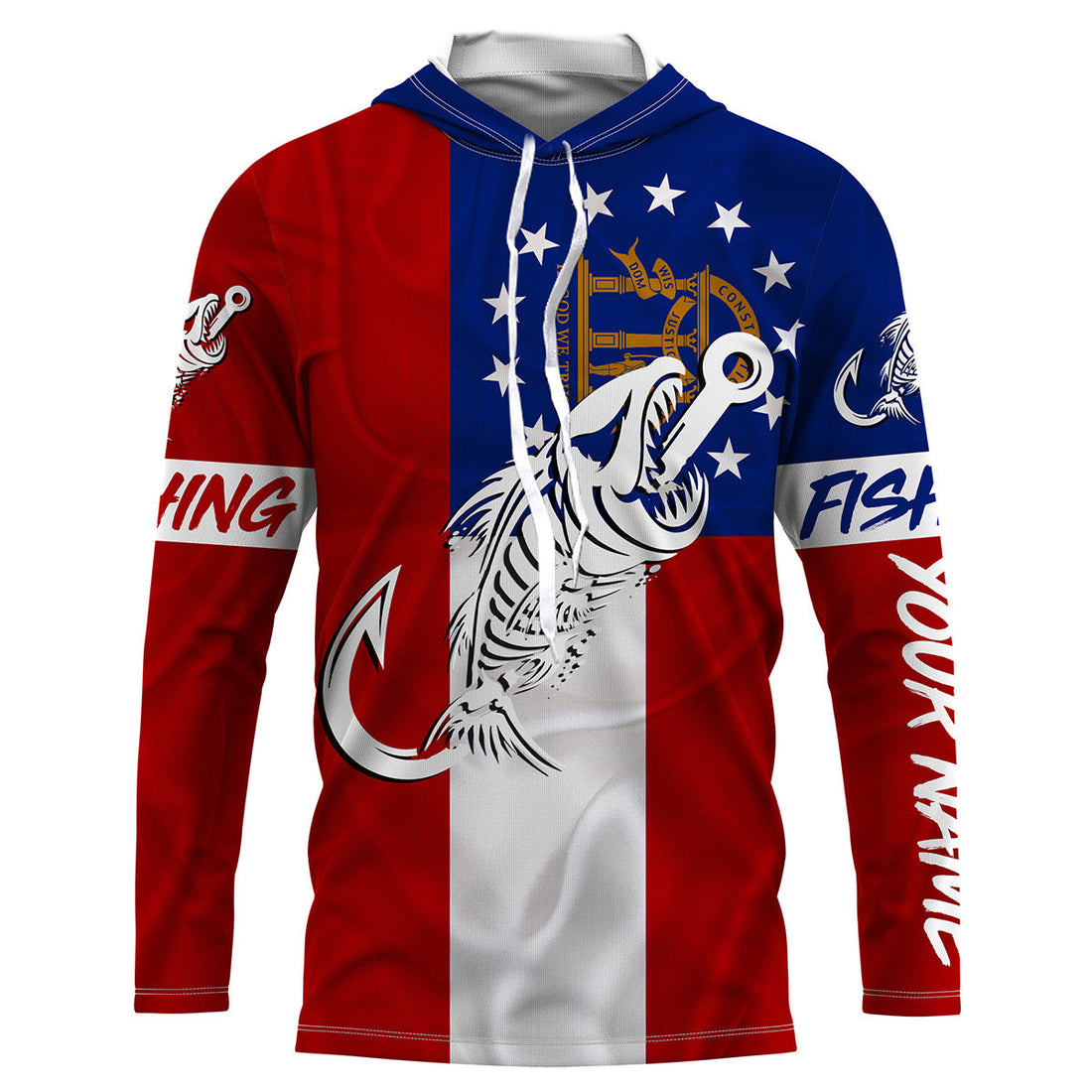 GA Fishing Custom Georgia Flag Fish hook skull Custom sun protection fishing, women NQS3345